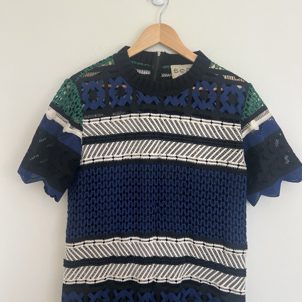 Sea New York crochet‎ dress size 10 Black/Blue/Green Contemporary Scalloped Hem - Picture 2 of 11